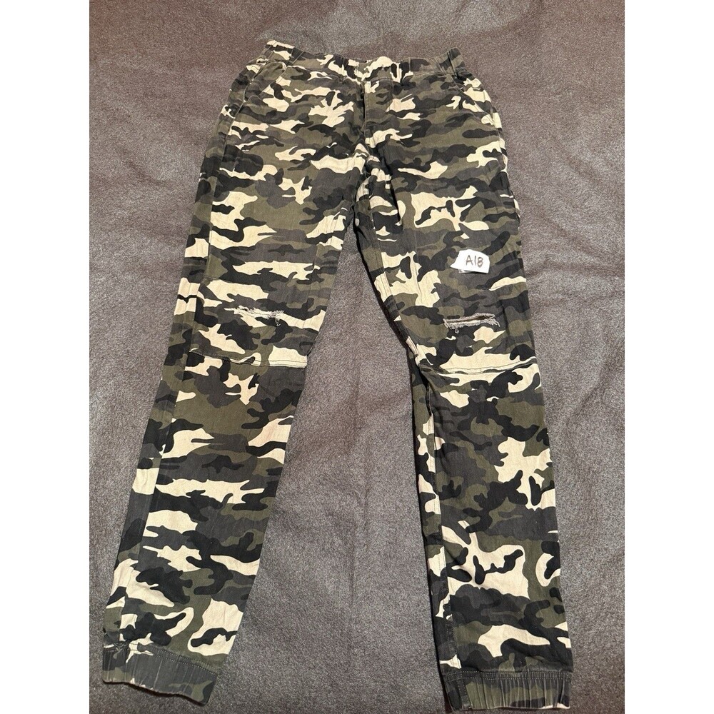 Women's Pants M Medium Green Camo Army Distressed Bottoms